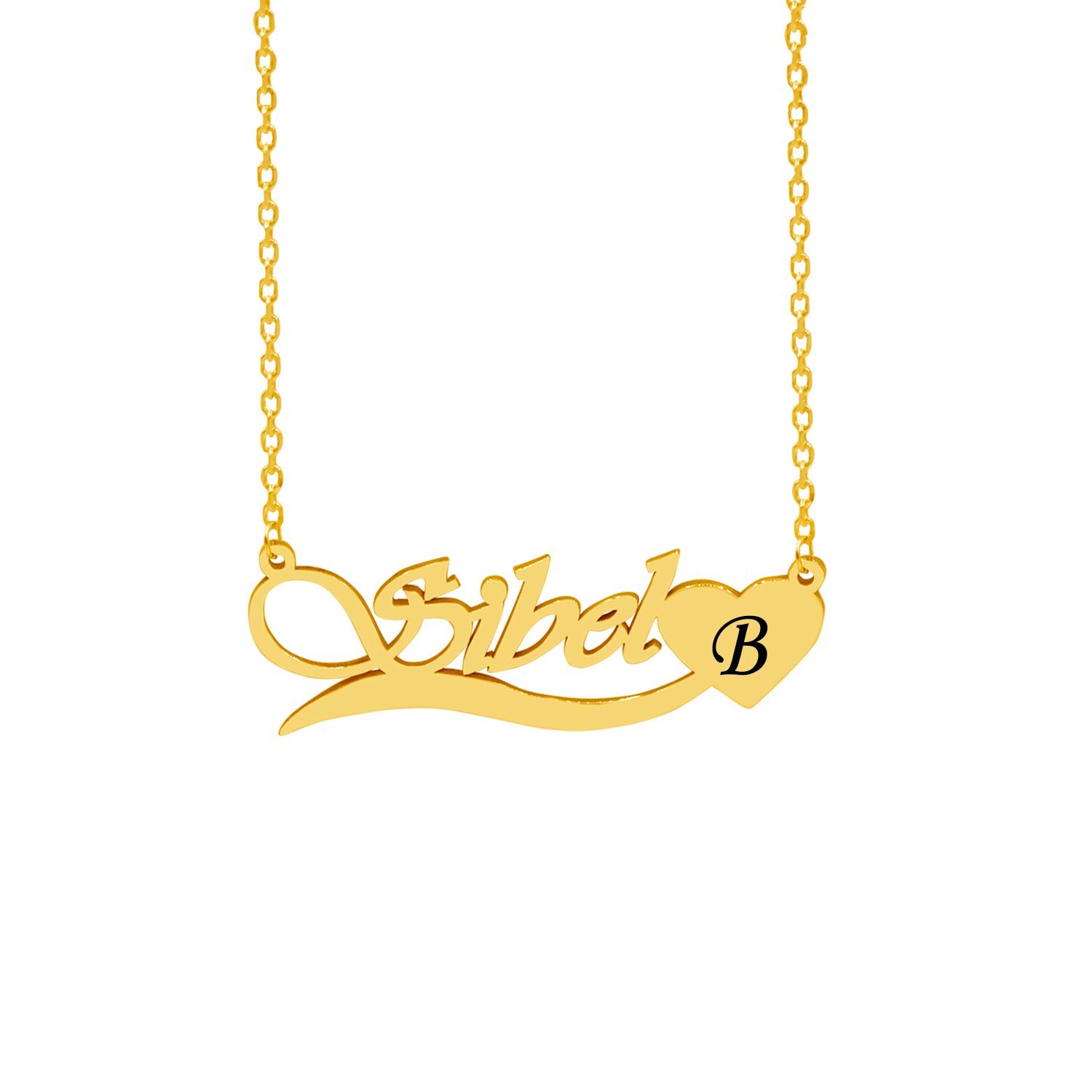 Gümüş Altı Kalp Desenli İsimli Kolye