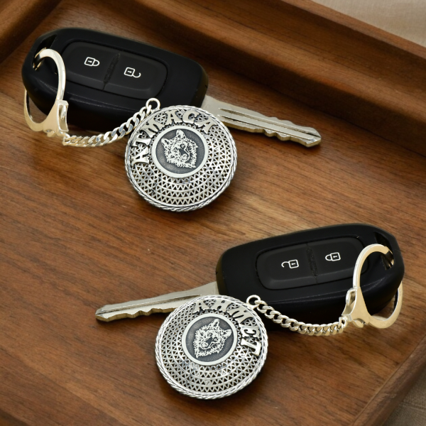 Gümüş Kurt Tasarımlı İsimli Telkari Anahtarlık