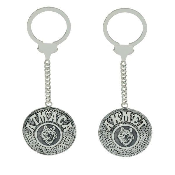 Gümüş Kurt Tasarımlı İsimli Telkari Anahtarlık