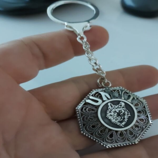 Gümüş Kurt Figürlü Telkari İsimli Anahtarlık