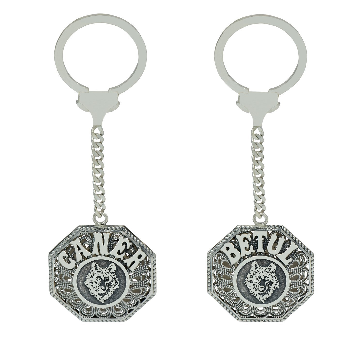 Gümüş Kurt Figürlü Telkari İsimli Anahtarlık