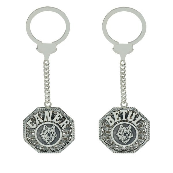 Gümüş Kurt Figürlü Telkari İsimli Anahtarlık