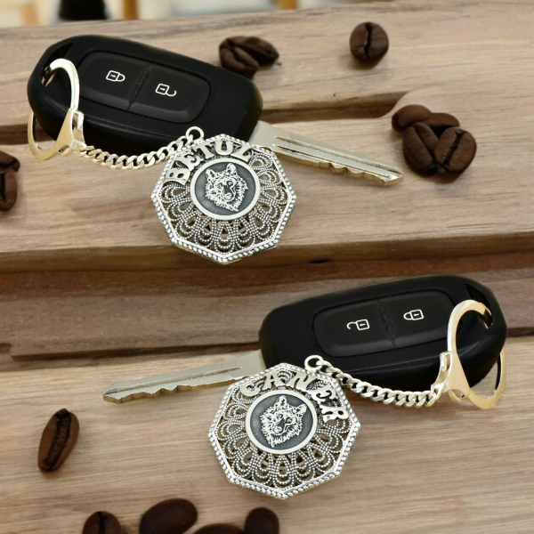 Gümüş Kurt Figürlü Telkari İsimli Anahtarlık