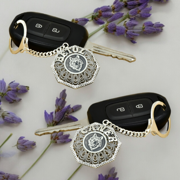 Gümüş Kurt Figürlü Telkari İsimli Anahtarlık