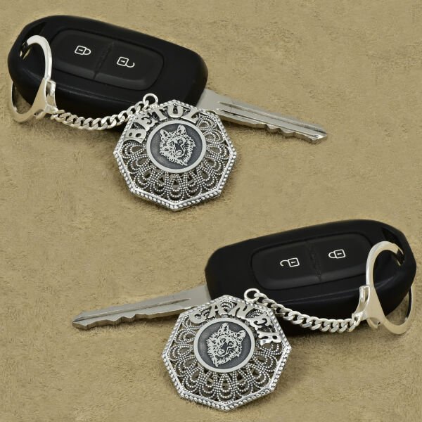 Gümüş Kurt Figürlü Telkari İsimli Anahtarlık