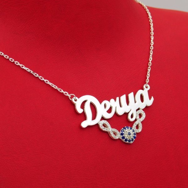 Gümüş Nazarlık Taşlı Sonsuzluk Üstü İsimli Kolye