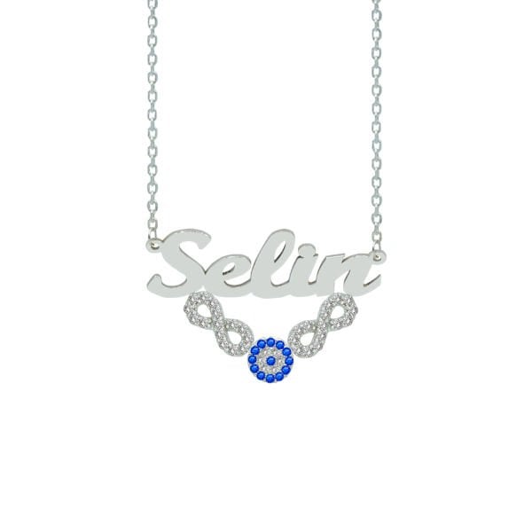 Gümüş Nazarlık Taşlı Sonsuzluk Üstü İsimli Kolye
