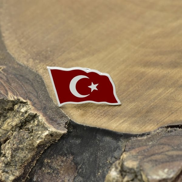 Gümüş Ayyıldız Bayrak Desenli Rozet