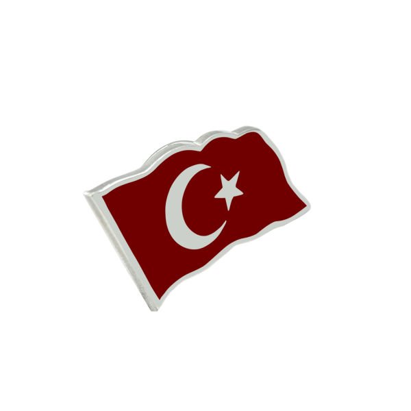 Gümüş Ayyıldız Bayrak Desenli Rozet