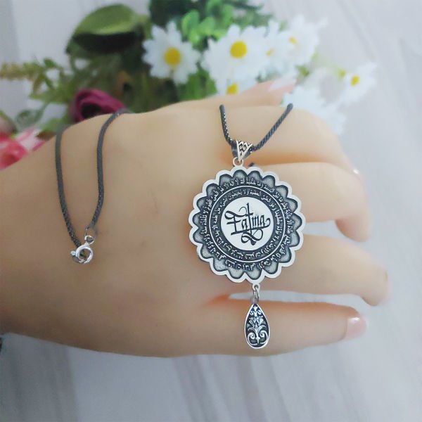 Gümüş Ayetel Kürsi Yazılı Madalyon Kolye
