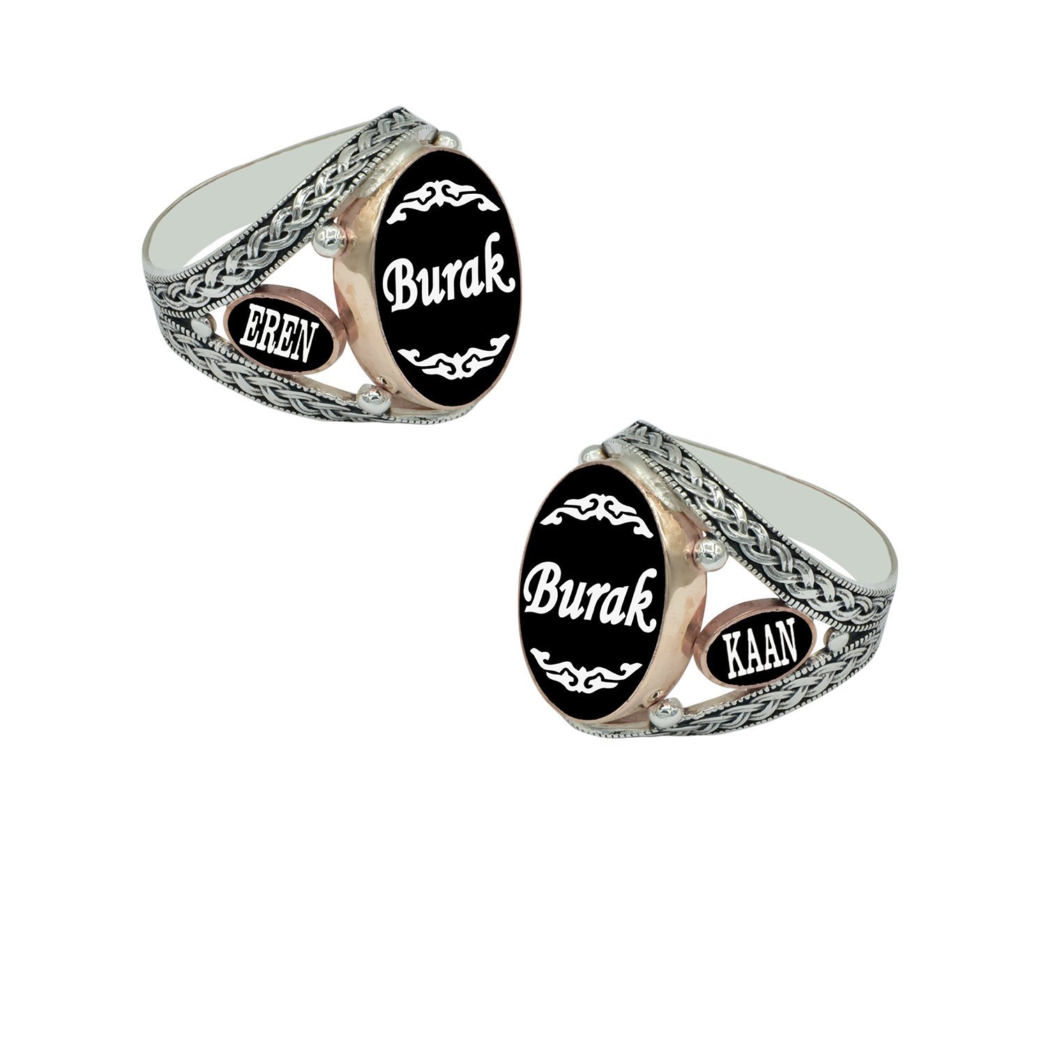 Gümüş Siyah Mineli İsimli Erkek Yüzük