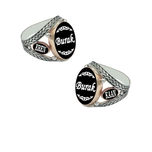 Gümüş Siyah Mineli İsimli Erkek Yüzük