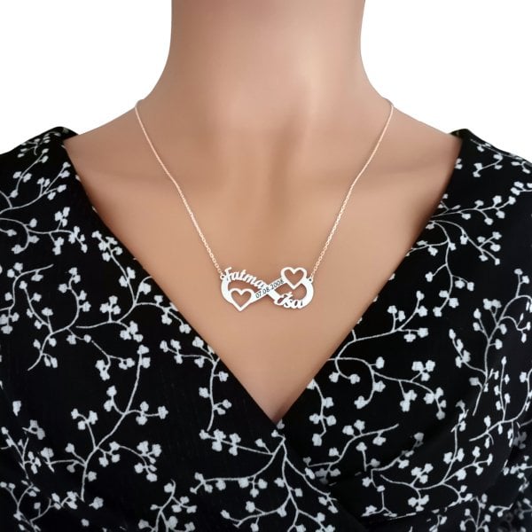 Gümüş Sonsuzluk Kalpli İsimli Kolye