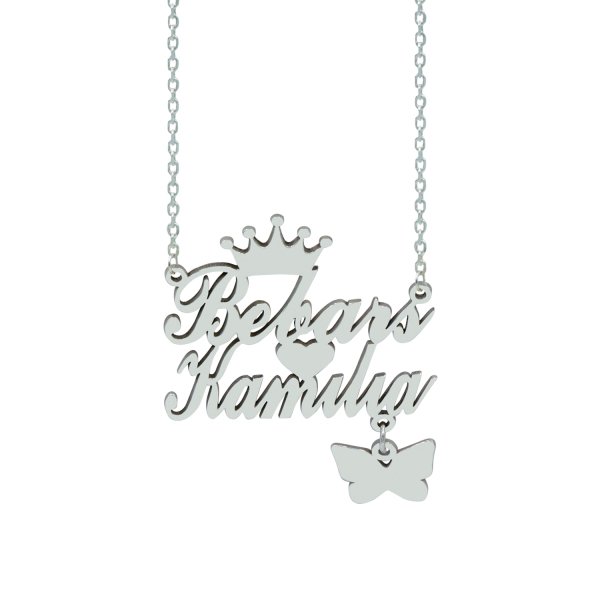 Gümüş Taçlı İki İsimli Kolye