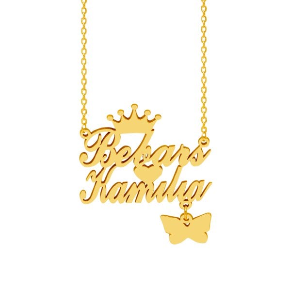 Gümüş Taçlı İki İsimli Kolye