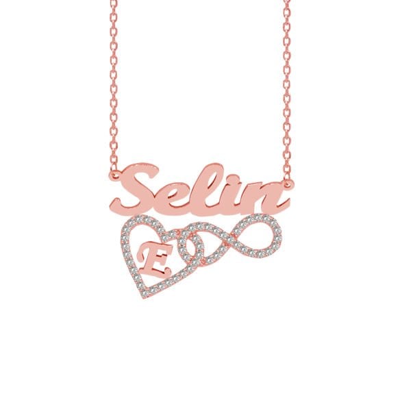 Gümüş Taşlı Kalpli Sonsuzluk Üstü İsimli Kolye