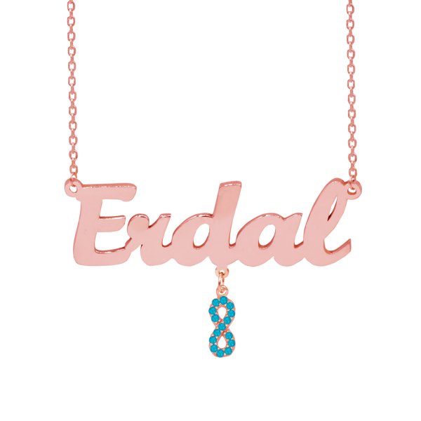 Gümüş Turkuaz Taşlı Sallantı Sonsuzluk İsimli Kolye