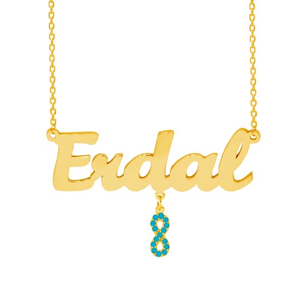 Gümüş Turkuaz Taşlı Sallantı Sonsuzluk İsimli Kolye