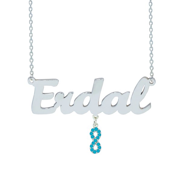 Gümüş Turkuaz Taşlı Sallantı Sonsuzluk İsimli Kolye