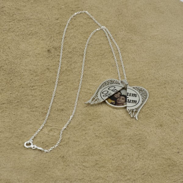 Gümüş Melek Kanatlı Resimli Kolye