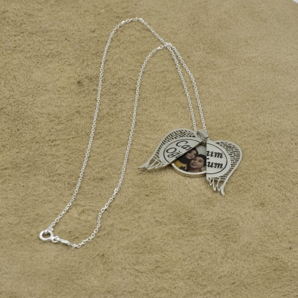 Gümüş Melek Kanatlı Resimli Kolye