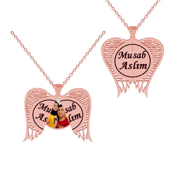 Gümüş Melek Kanatlı Resimli Kolye