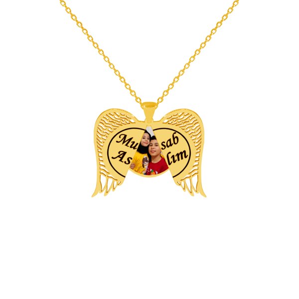Gümüş Melek Kanatlı Resimli Kolye