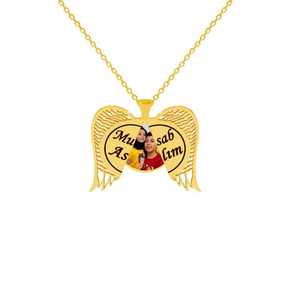 Gümüş Melek Kanatlı Resimli Kolye