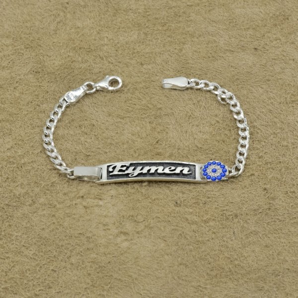 Gümüş Nazarlı Erkek Çocuk İsimli Bileklik