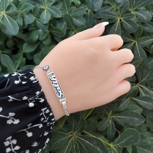 Gümüş Nazarlı Erkek Çocuk İsimli Bileklik