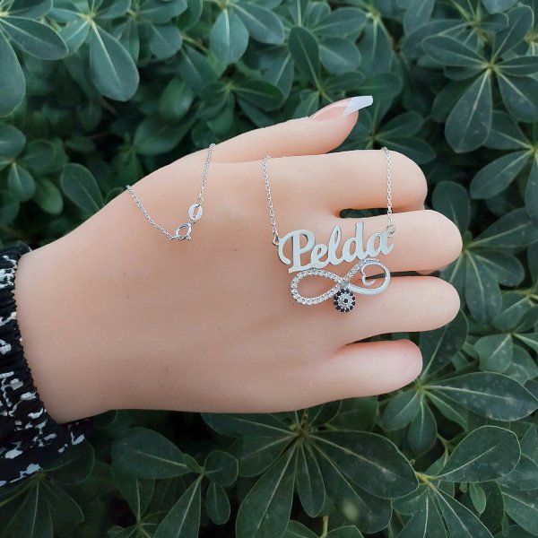 Gümüş Nazarlı Sonsuzluk Üstü İsimli Kolye