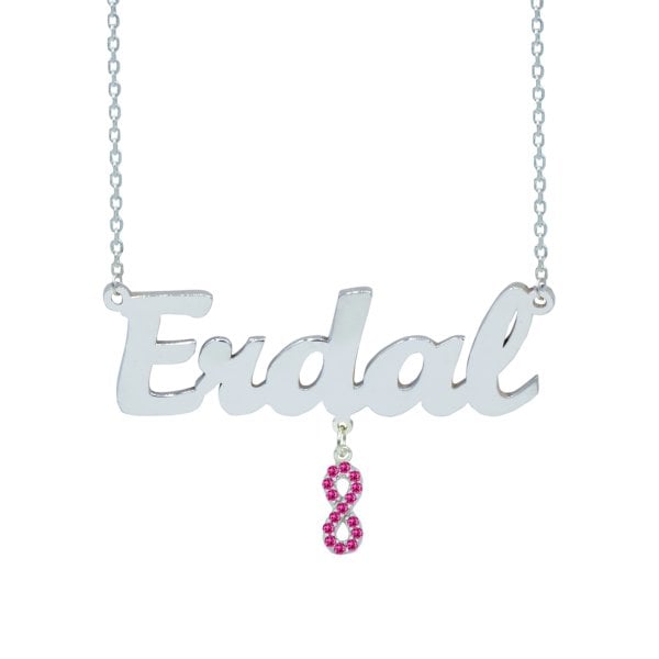 Gümüş Ruby Taşlı Sallantı Sonsuzluk İsimli Kolye
