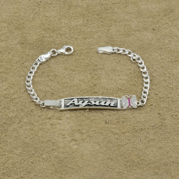 Gümüş Kelebekli Kız Çocuk İsimli Bileklik