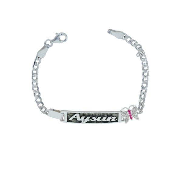 Gümüş Kelebekli Kız Çocuk İsimli Bileklik