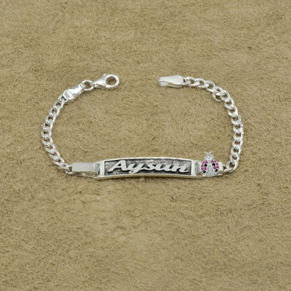 Gümüş Uğur Böcekli Çocuk İsimli Bileklik