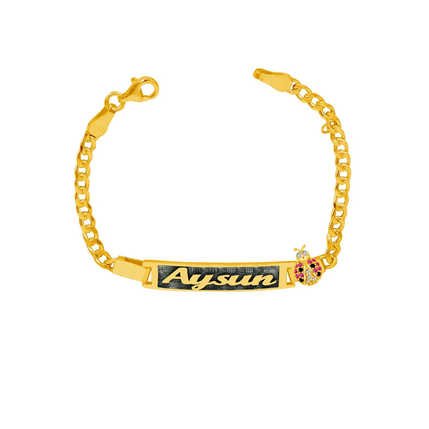 Gümüş Uğur Böcekli Çocuk İsimli Bileklik