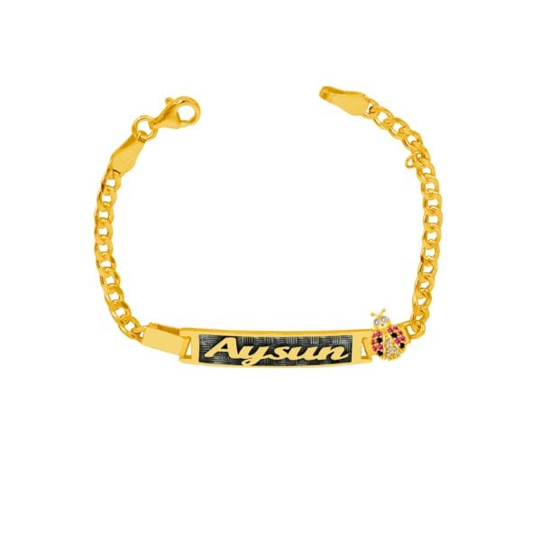 Gümüş Uğur Böcekli Çocuk İsimli Bileklik