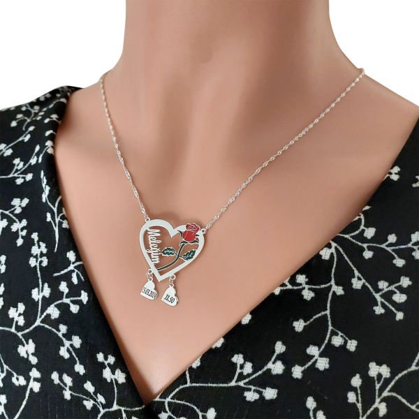 Gümüş Gül Desenli İsimli Kolye