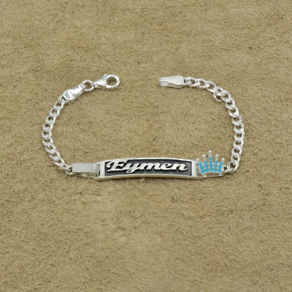 Gümüş Taçlı Erkek Çocuk İsimli Bileklik