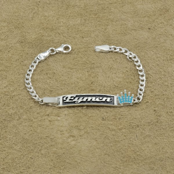 Gümüş Taçlı Erkek Çocuk İsimli Bileklik