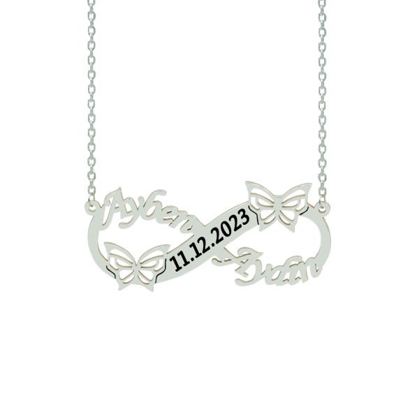 Gümüş Kelebekli Sonsuzluk İsimli Kolye