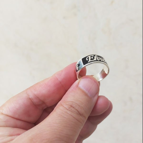 Gümüş Ay Yıldızlı İsimli Yüzük