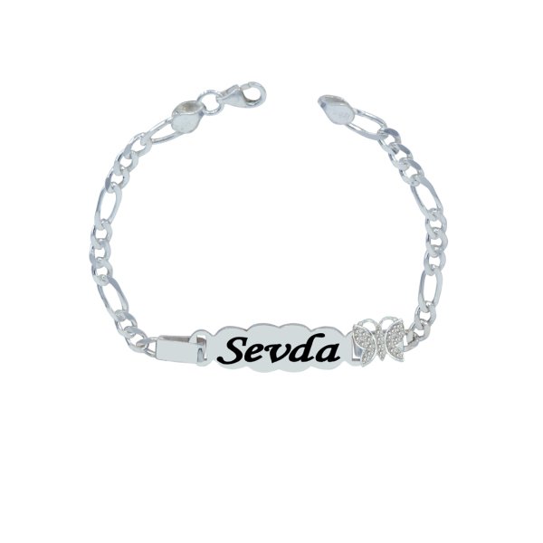 Gümüş Kelebekli İsimli Çocuk Bileklik