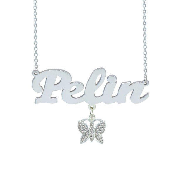 Gümüş Sallantılı Kelebek İsimli Kolye