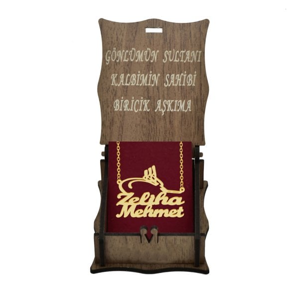 Gümüş Tuğra Tasarımlı İki İsimli Kolye