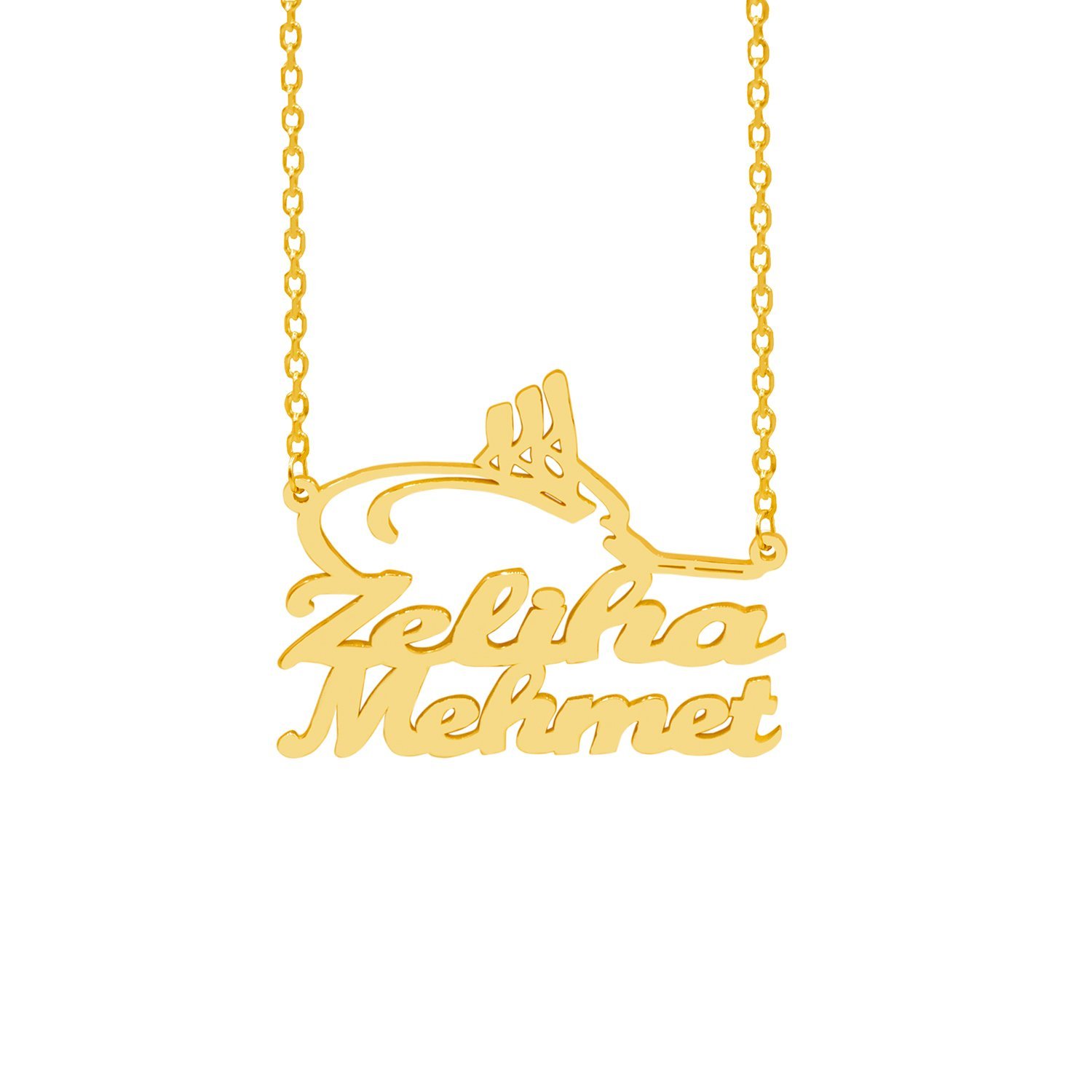 Gümüş Tuğra Tasarımlı İki İsimli Kolye