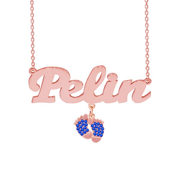 Gümüş Mavi Taş Patik Sallantılı İsimli Kolye