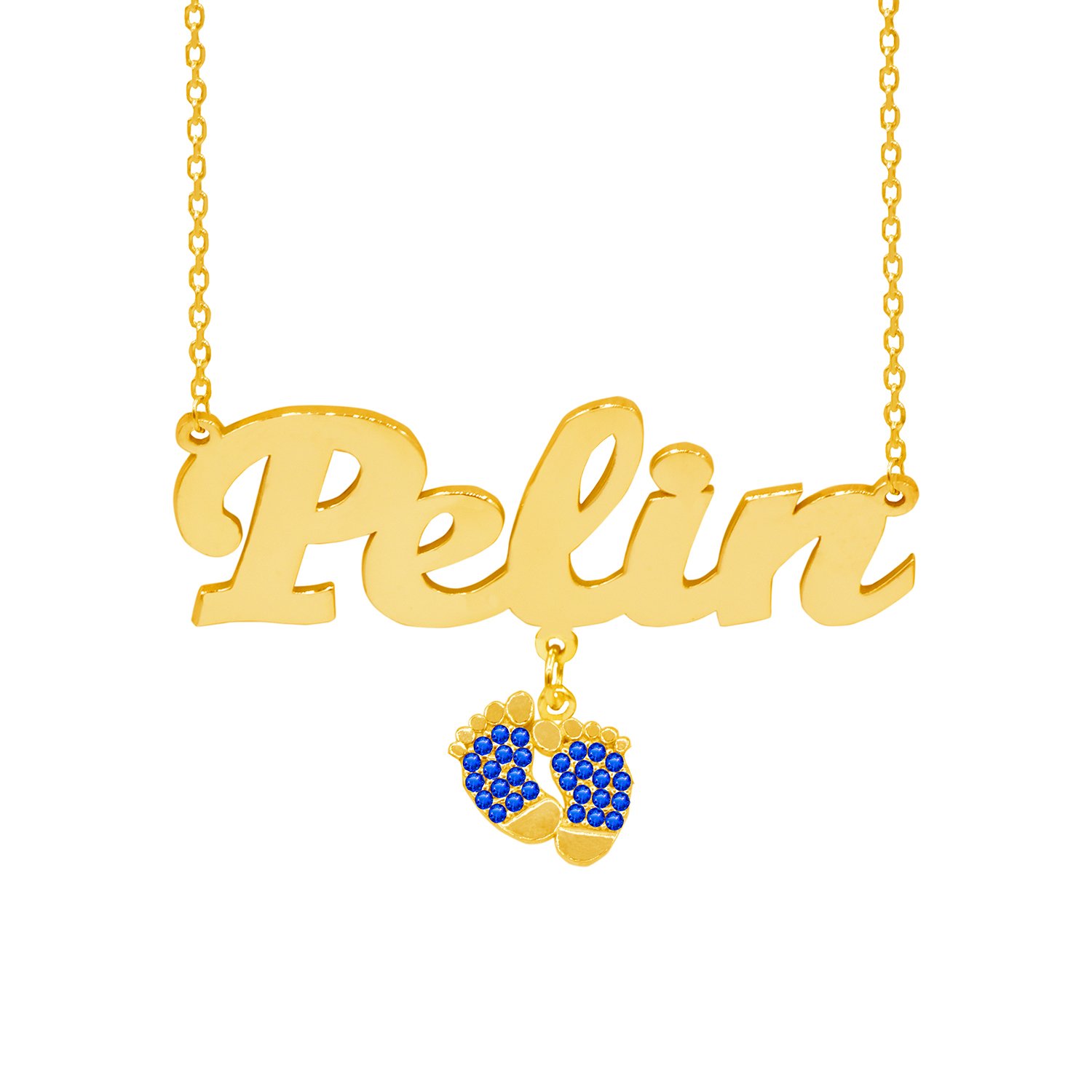 Gümüş Mavi Taş Patik Sallantılı İsimli Kolye