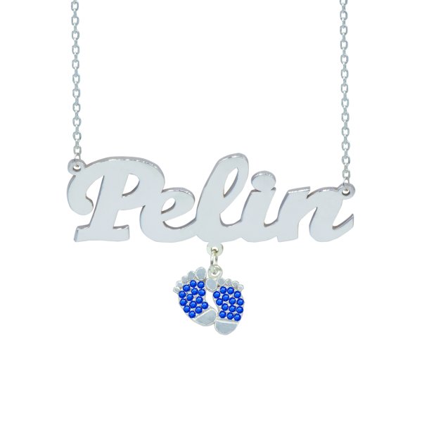 Gümüş Mavi Taş Patik Sallantılı İsimli Kolye