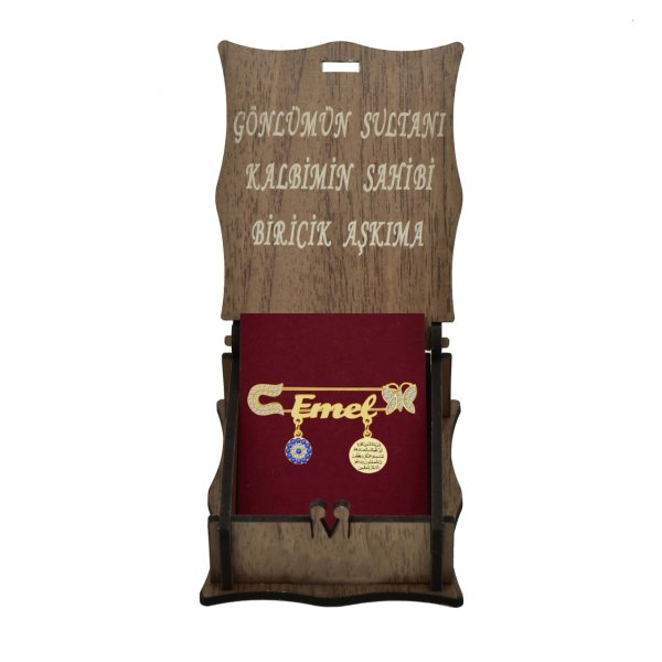 Gümüş Kelebekli Nazar Dualı İsimli Bebek Çatal İğne